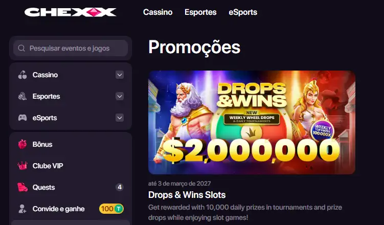 Área oficial de promoções da CHEXX com cards das campanhas disponíveis no momento da publicação