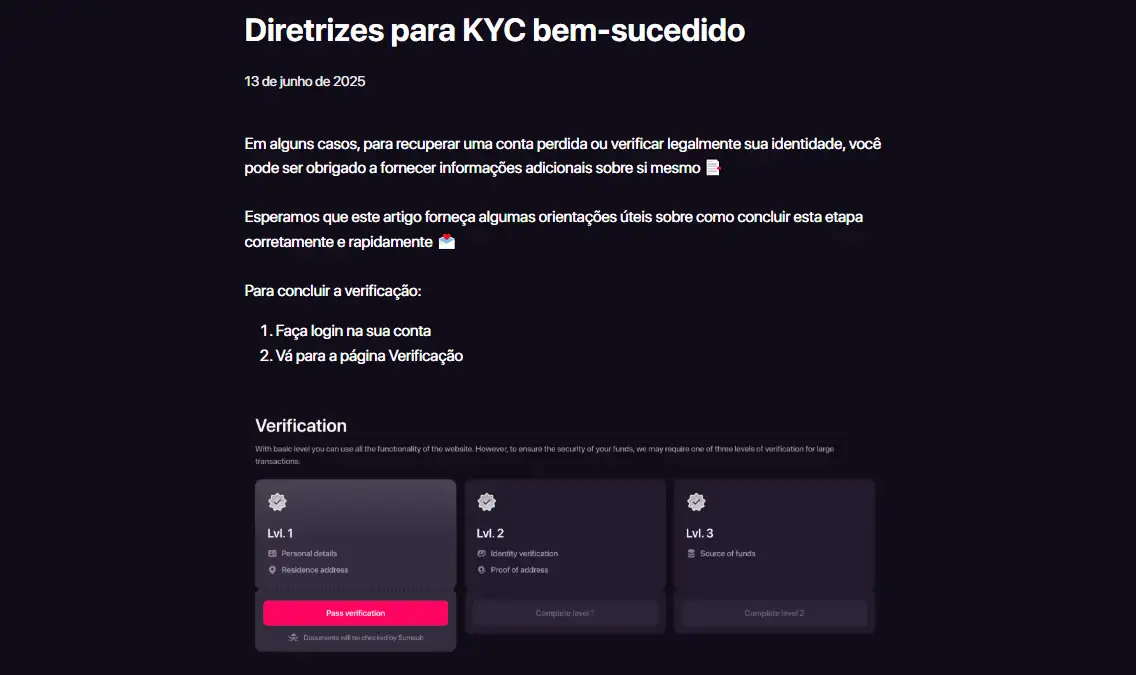 Categoria KYC no Help Center oficial da CHEXX, sem dados pessoais de usuário